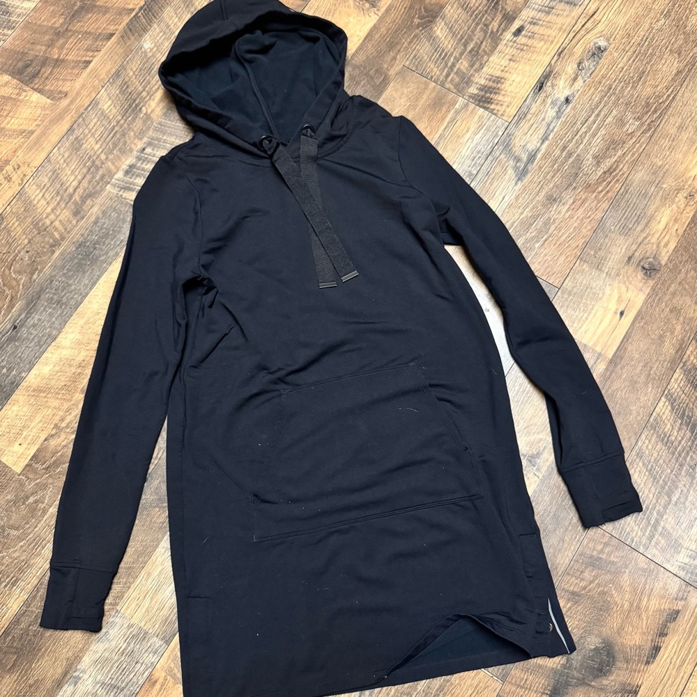 Athleta Black Cozy Fleece Hoodie Dress